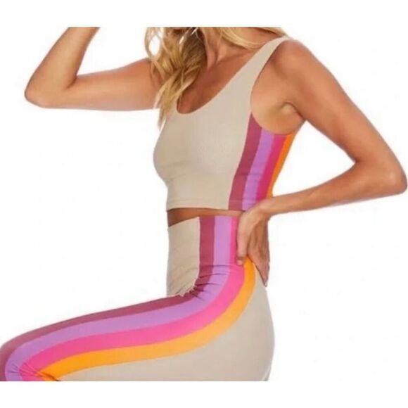 Pink Lily Multi Stripe Athletic Pants & Sports Bra Set Size Large NEW - Picture 2 of 10